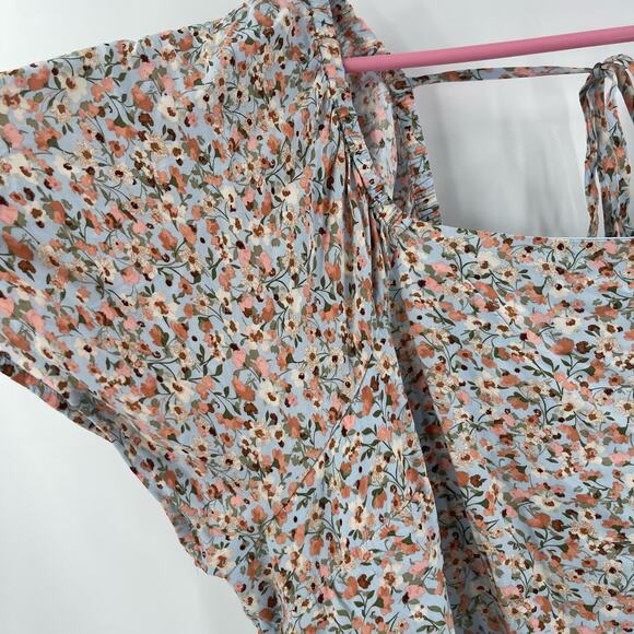 LANE BRYANT Dress Size 26 Blue Floral Flutter Sleeve Tie Back Vivid Ditsy Plus - Picture 9 of 15